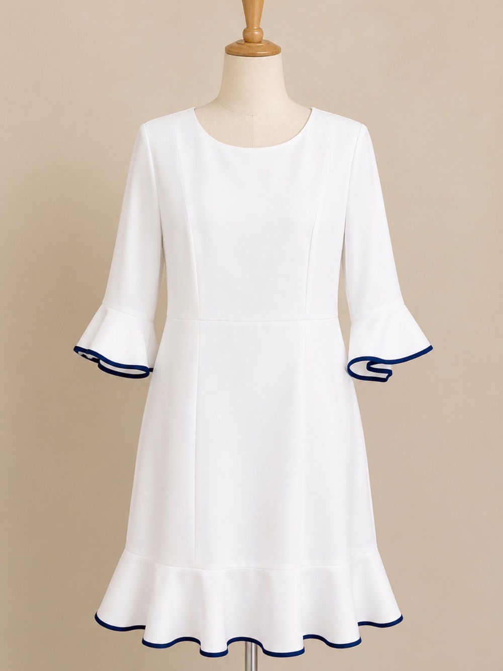 Nanette lepore white black trim dress new sz 8 lined knee length new!